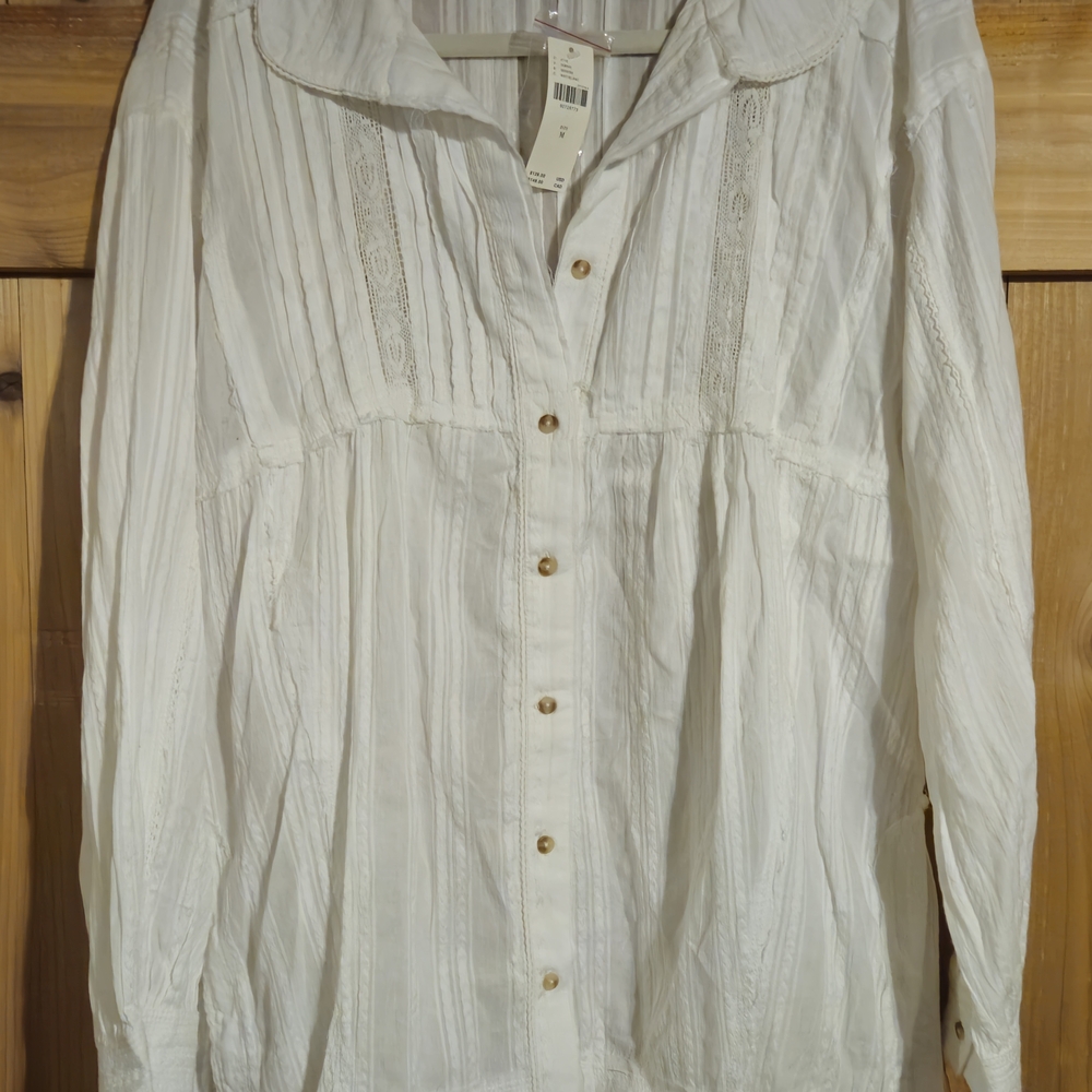 White Peasant Tunic Blouse Flowy Pintuck Pilcro Cotton - Picture 8 of 8